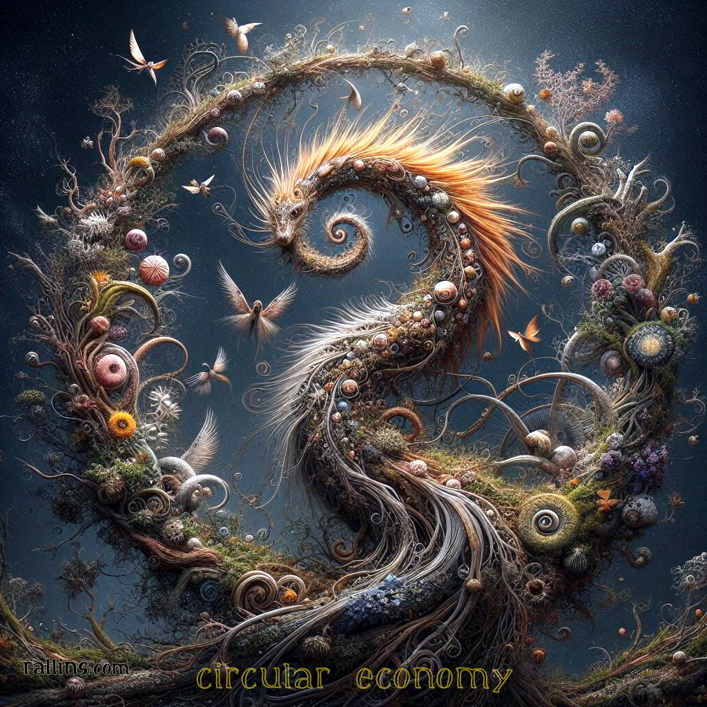 Circular Economy dragon tail ecosystem art work by Claude Rallins